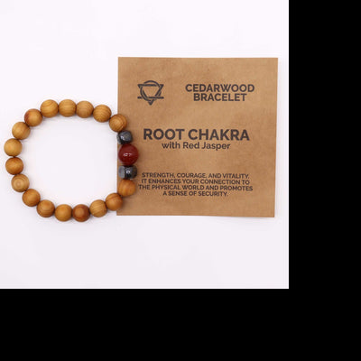 Wellness Cedarwood Root Chakra Bracelet With Red Jasper Gemstone.