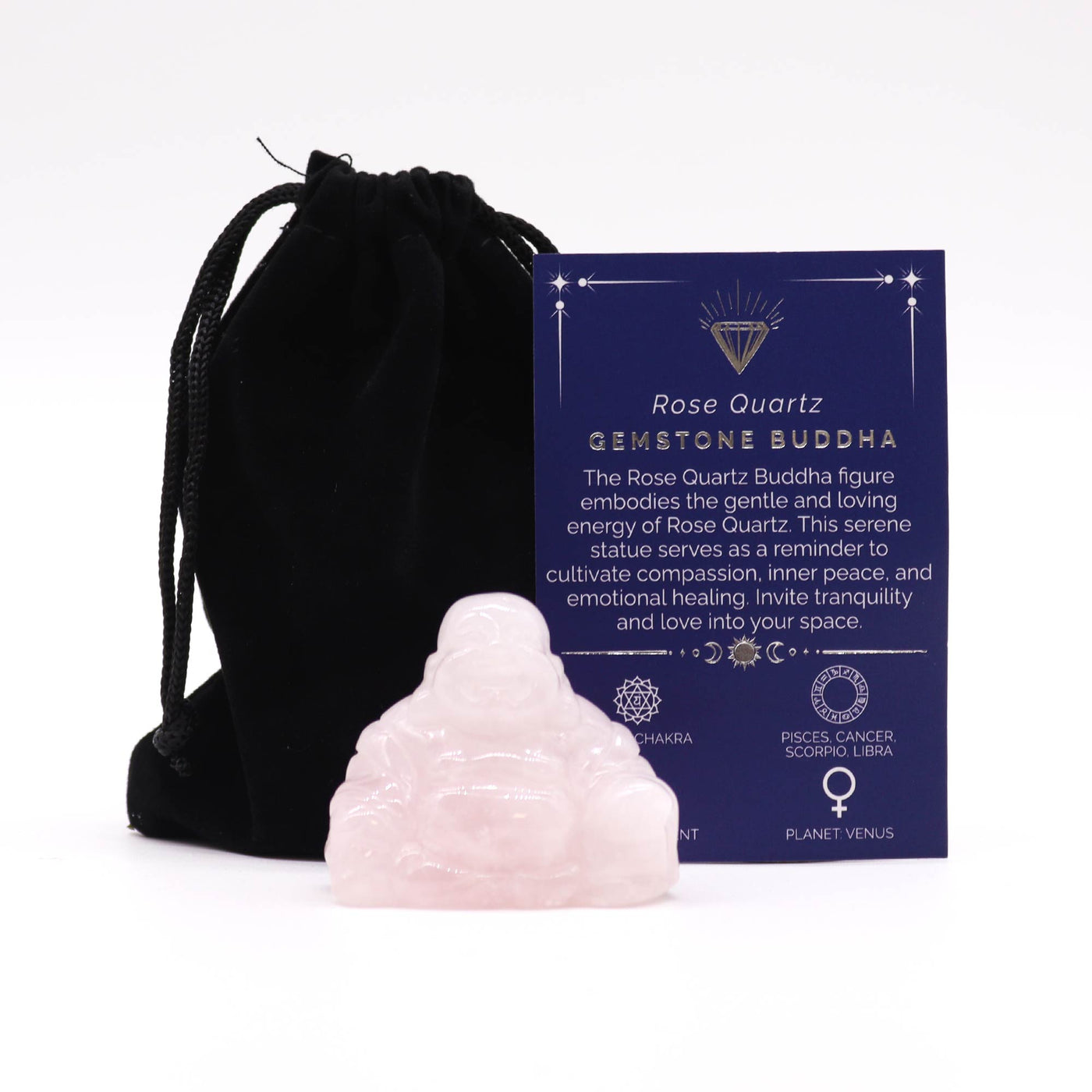 Rose Quartz Gemstone Buddha Ornament In Gift Bag 