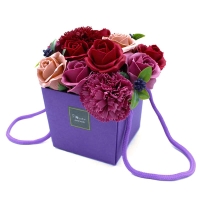 Body Soap Flowers Bouquet In Gift Box - Purple Flower Garden.