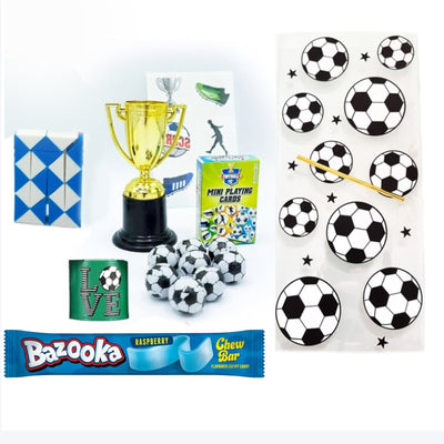 Boys Pre Filled Football Birthday Party Favours, Goody Bags With Toys And Sweets.