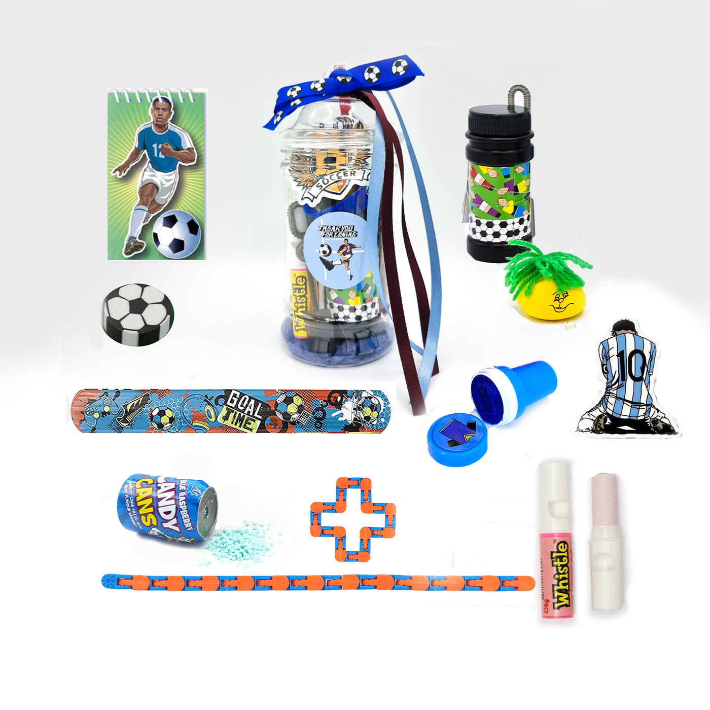 Pre Filled Birthday Football Party Favours In Vintage Jars, With Toys And Sweets For Boys