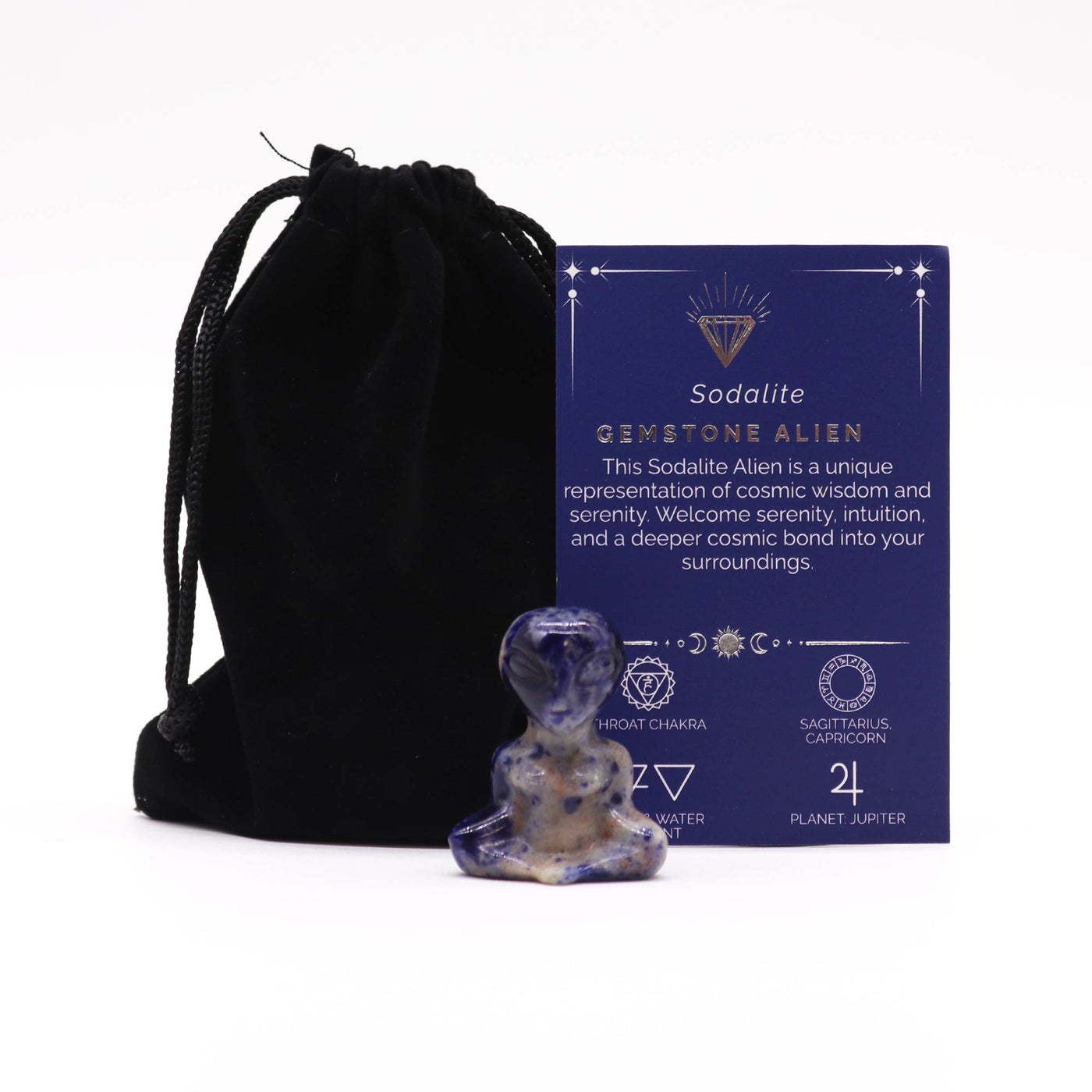 Sodalite Gemstone Alien Ornament In Gift Bag.