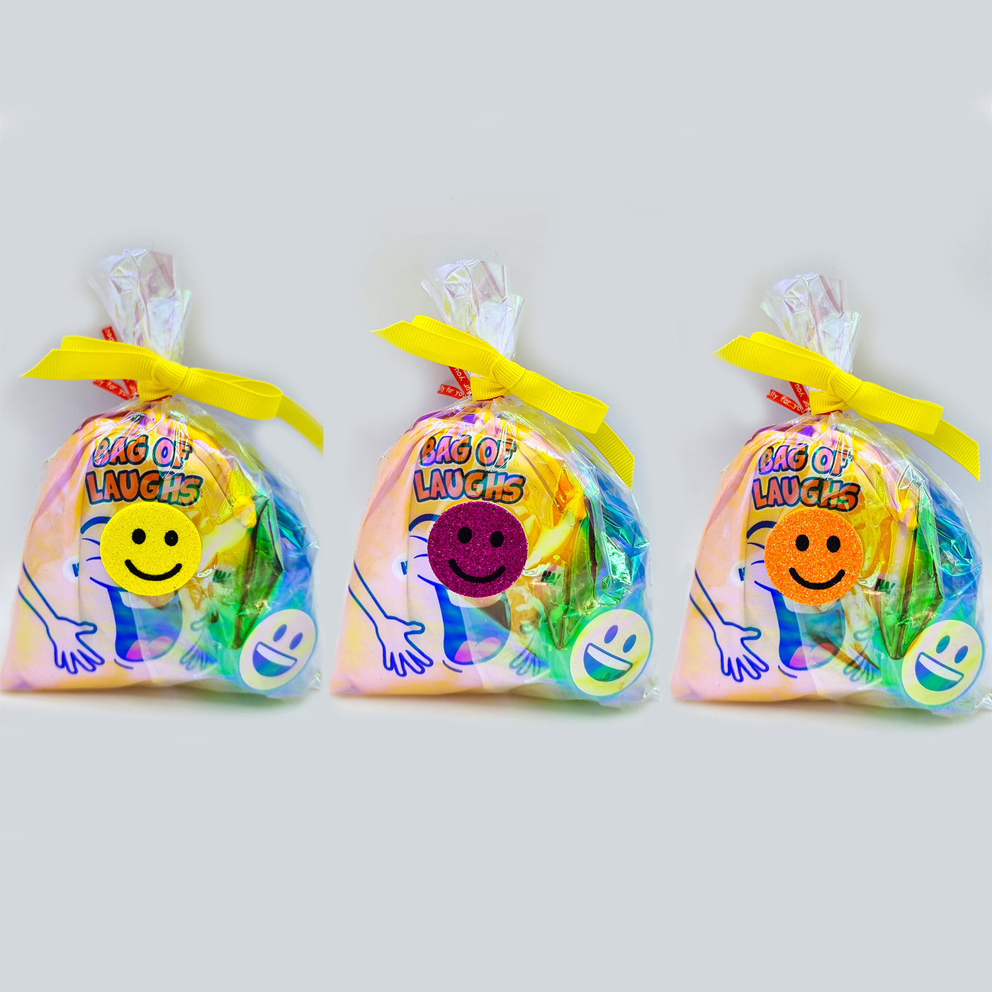 Unisex Children Pre Filled Birthday Smiley Laughing Party Bags With Toys And Sweets.