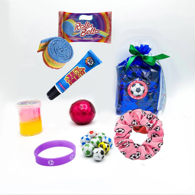 Pre-filled Blue Football Party Bags With Toys And Candy For Girls. Party Favours.