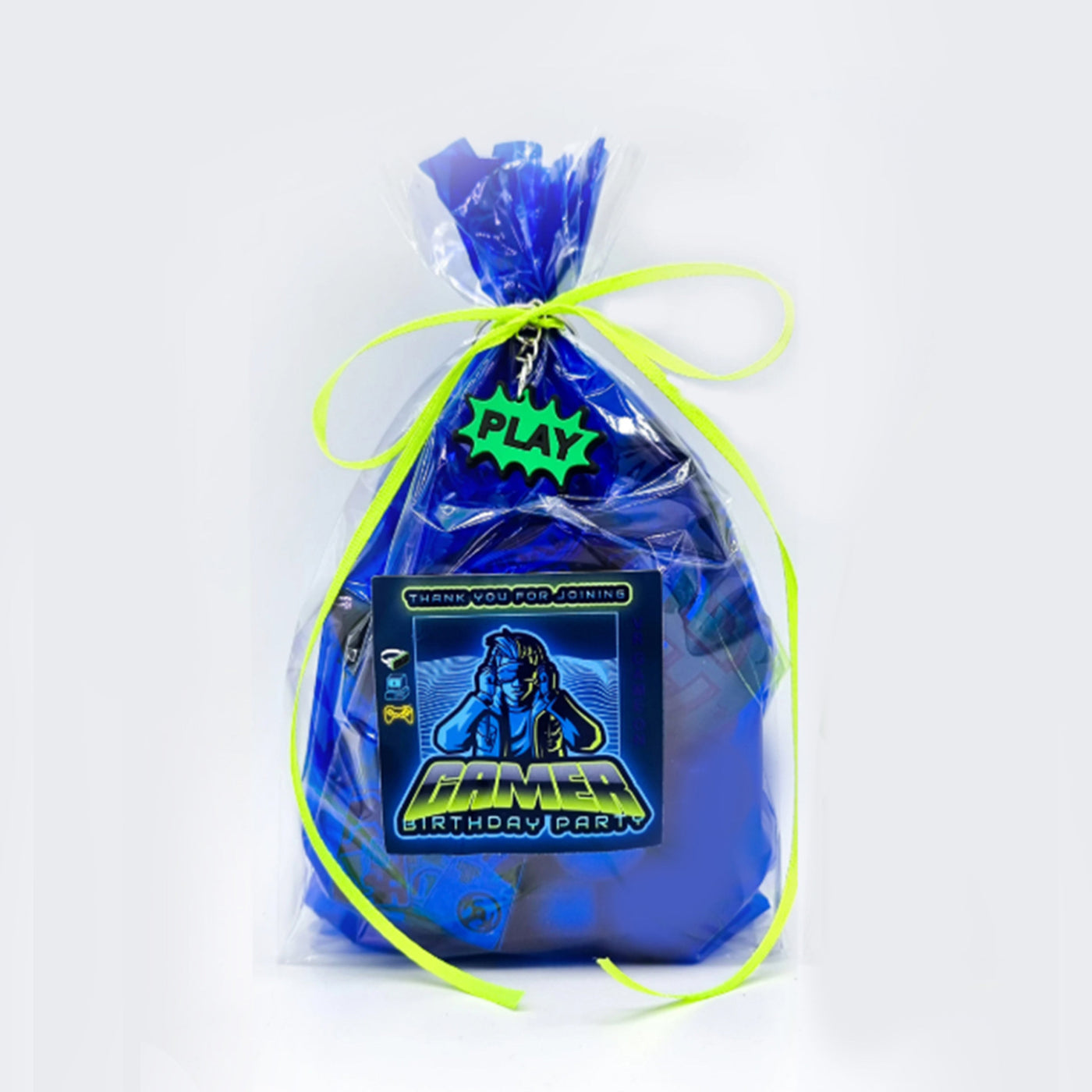 Pre Filled Blue Green Birthday Virtual Gamer Party Favours For Boys, Goody Bags With Toys And Sweets.