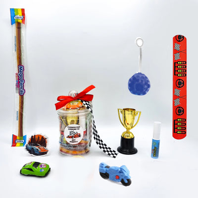 Pre Filled Birthday Racing Car Party Goody Bags With Toys In Plastic Vintage Pre Filled Racing Cars Party Favours For Boys