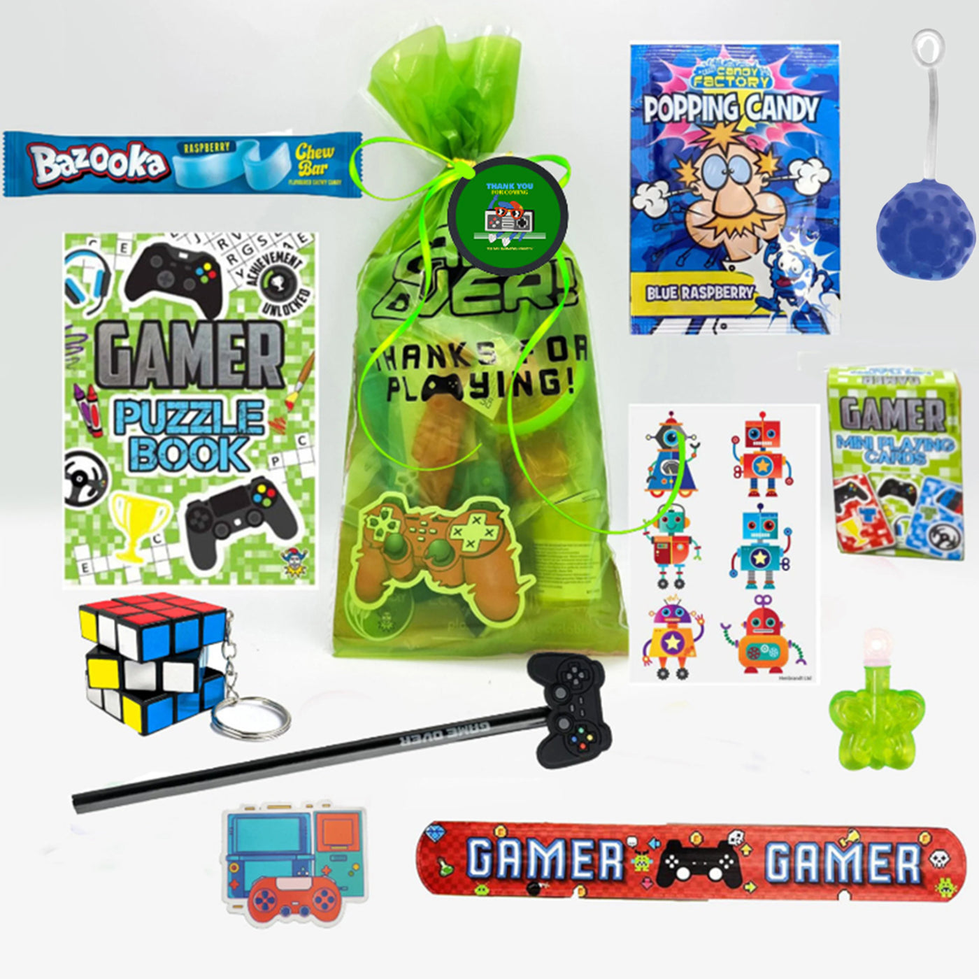 Pre Filled Gamer Birthday Party Goody Bags With TRoys And Sweets. Party Favours For Boys And Girls.