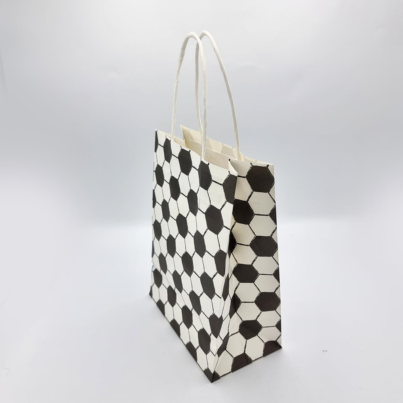 Set Of 6 Black And White Football Birthday Paper Party Gift Bags.