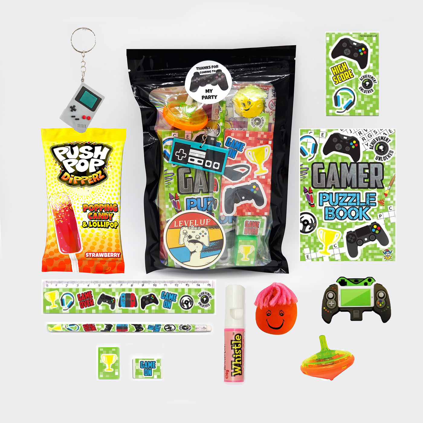 Pre Filled Children Birthday Gamer Party Goody Bags With Toys And Sweets, Party Favours Boys Girls.