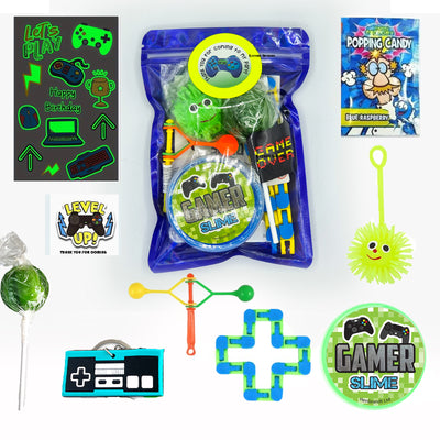 Boys Girls Neon Blue Pre Filled Birthday Gamer Party Goody Bags With Toys And Sweets, Favours, Gifts, Treats.