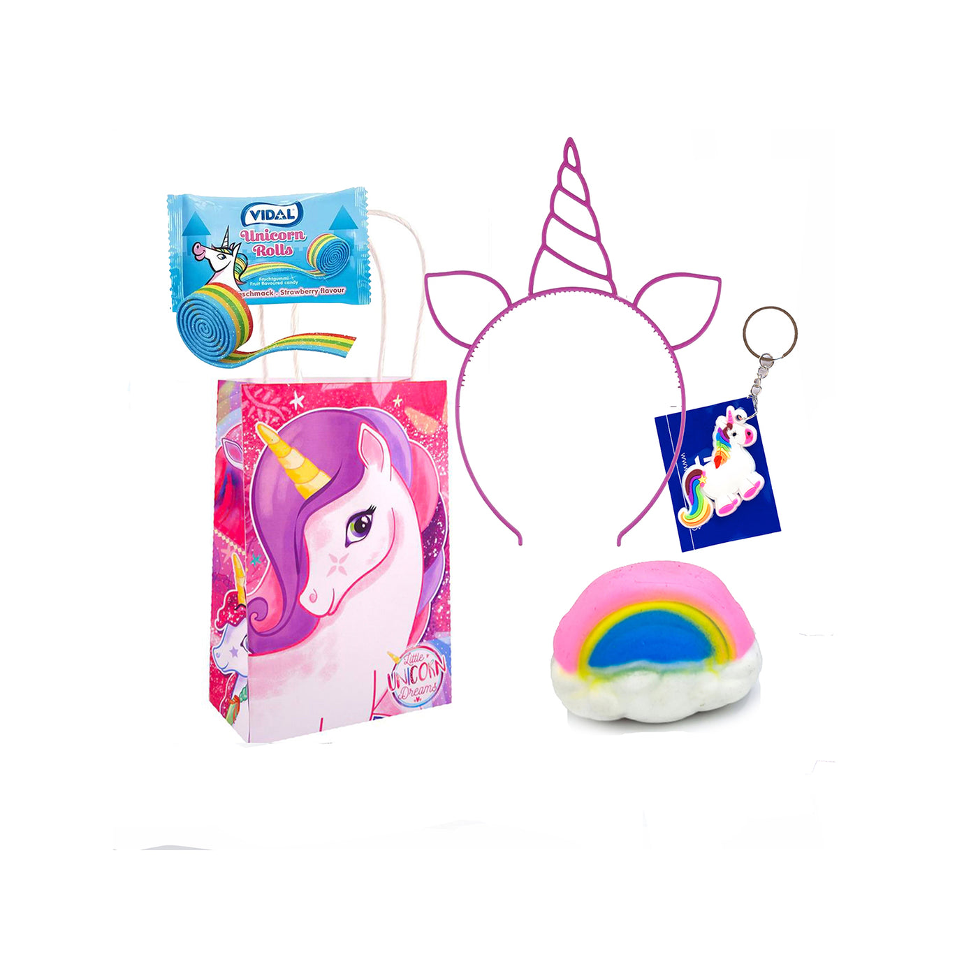 Unicorn Birthday Party Goodie Bags Party Favours For Girls And Boys With Sweets And Novelty Toys.