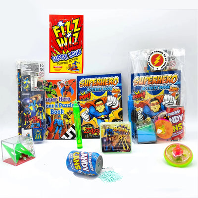 Pre-Filled Superhero Party Bags Favours With Toys And Sweets For Boys.