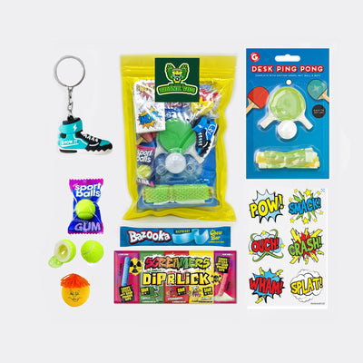 Pre Filled Older Boys Tennis, Ping Pong, Sport Birthday Party Goody Bags, Favours, Gifts, Treats, With Toys Ans Sweets.