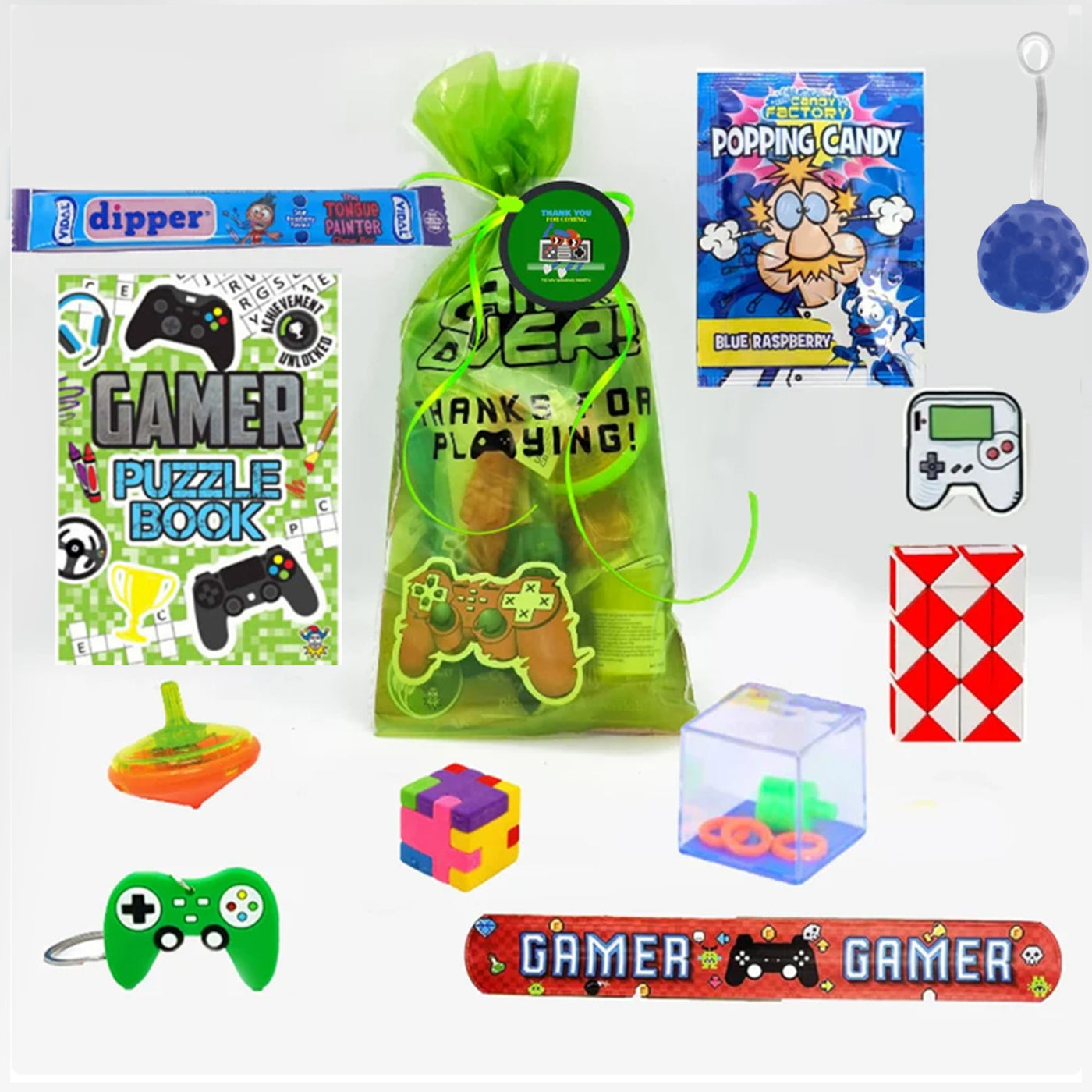 Pre Filled Gamer Birthday Party Goody Bags With TRoys And Sweets. Party Favours For Boys And Girls.