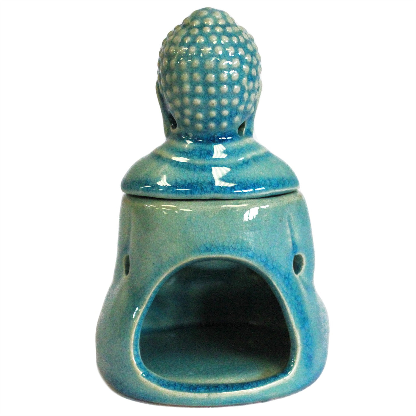 Blue Glazed Sitting Buddha Oil Burner.