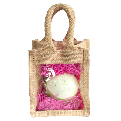 Natural Jute Single Gift Bag With Clear Window And Handle.