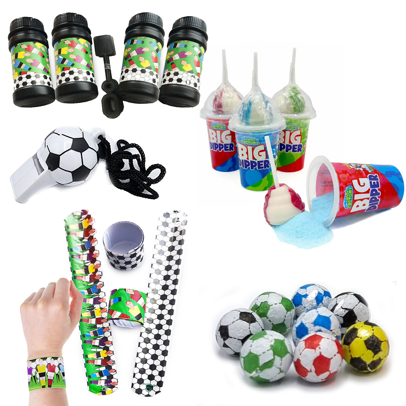 Pre-filled Football Party Bags For Children With Sweets And Toys. Football Party Favours. 