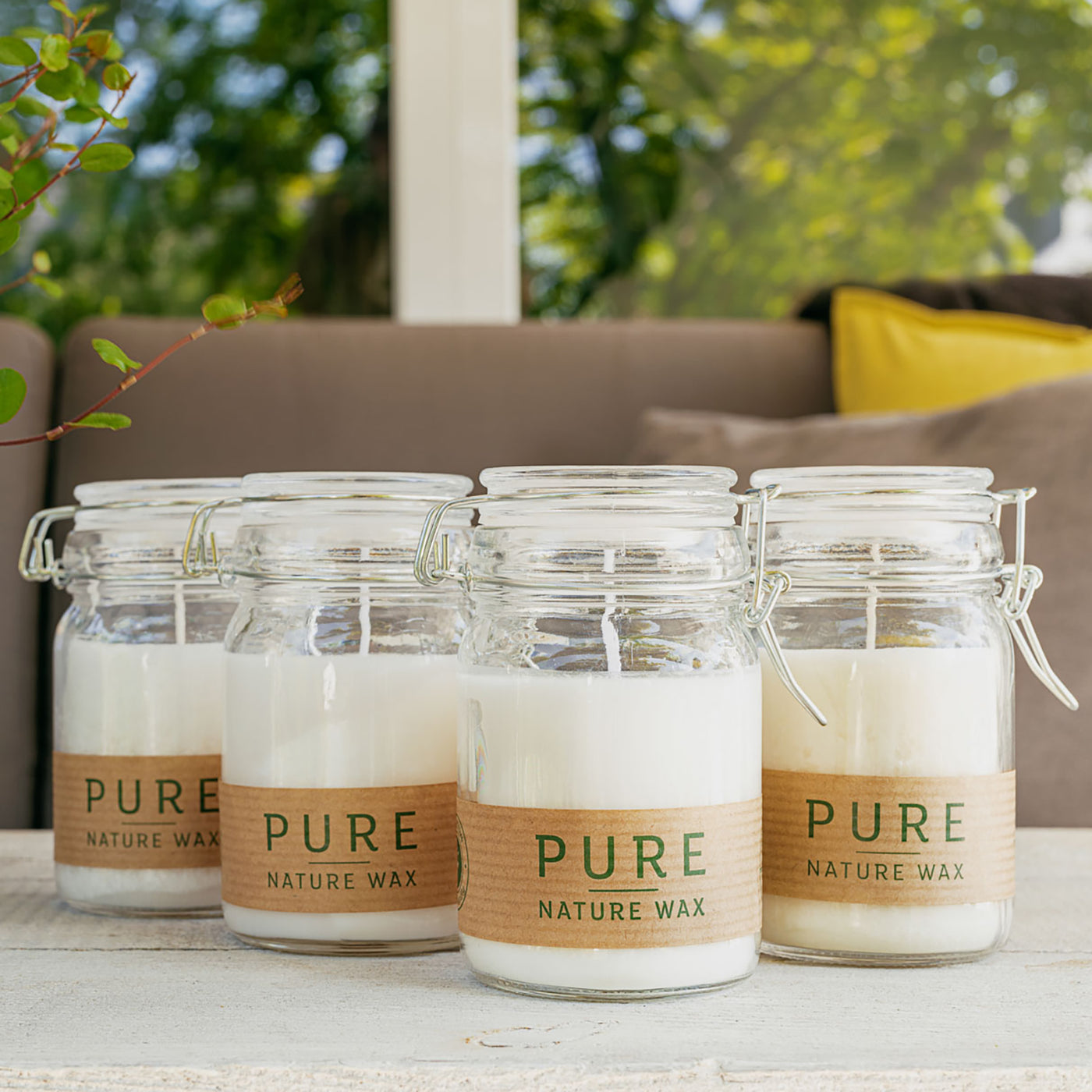 Pure Olive Unfragranced Handmade White Glass Jar Candle.