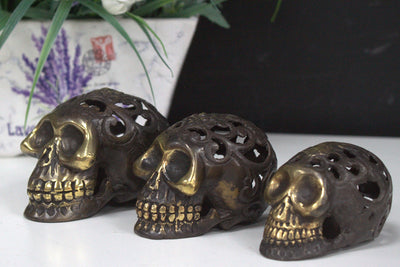 Gold Brass Fengshui Vintage Skull Head Ornament.