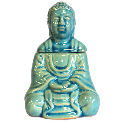 Blue Glazed Sitting Buddha Oil Burner.