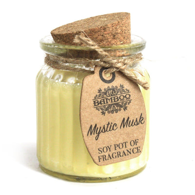 Set Of Two Mystic Musk Soy Pot of Fragrance Candles 20 Hrs Burning Time - Yellow.  Grab these amazingly scented soy wax candle pots and enjoy the natural, smoother fragrance and long burning time.  The great thing about soy wax is that it has excellent fragrance-holding qualities and releases the fragrance evenly throughout the burning. Soybean candles burn cleaner, cooler and last longer than paraffin candles and also leave a minimal wax residue.