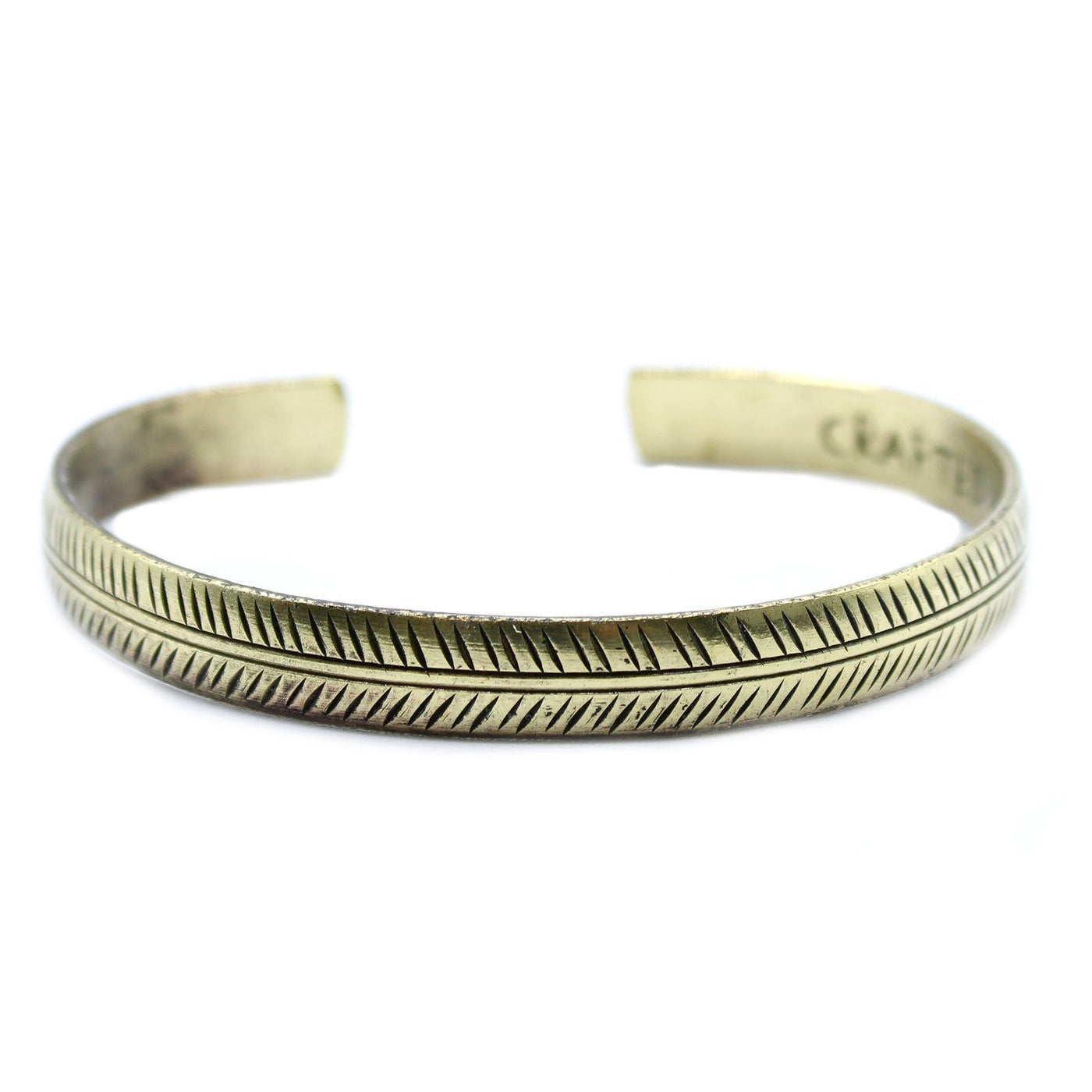 Unisex Gold Brass Narrow Handcrafted 'Tribal Leaf' Tibetan Bracelet.