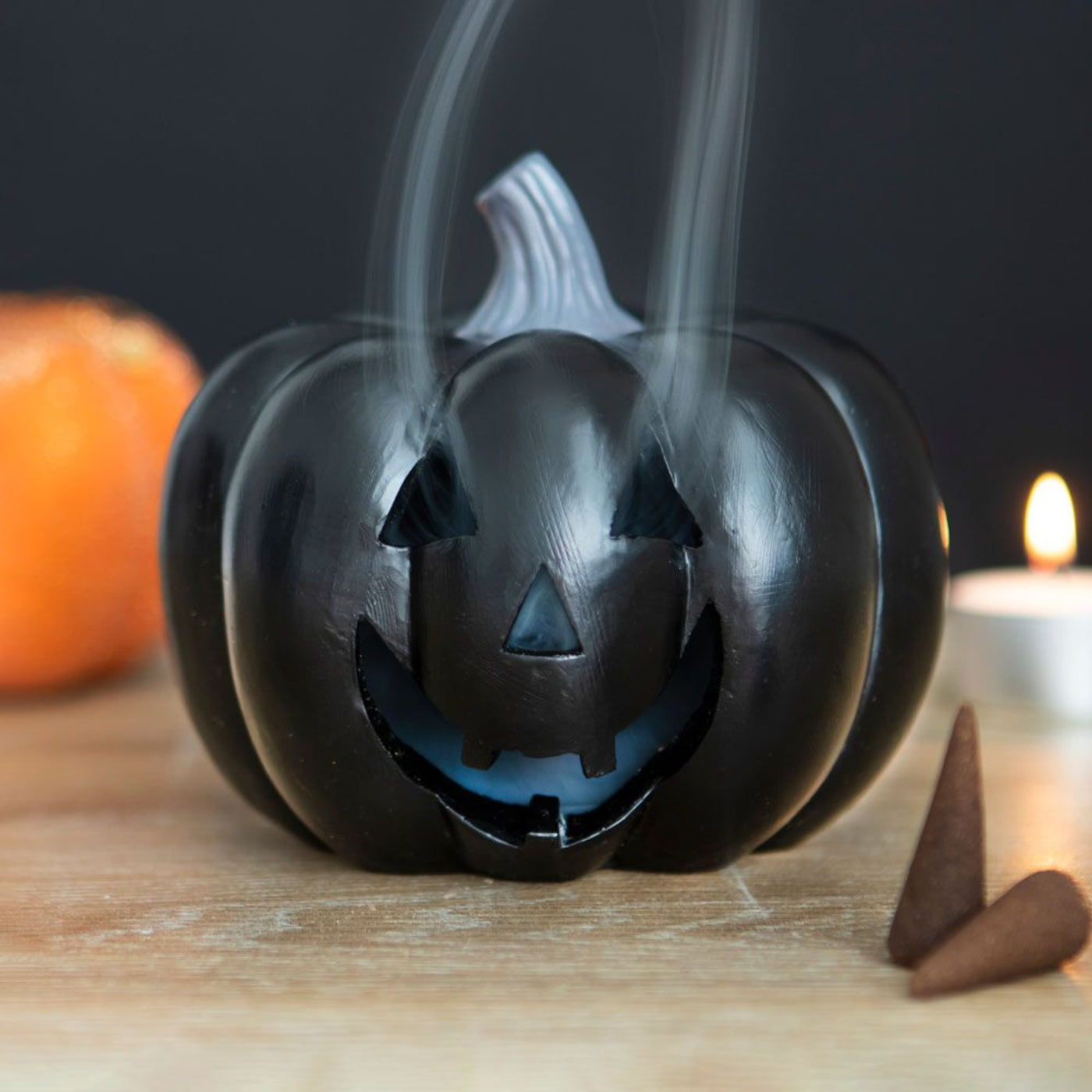 Black Ceramic Pumpkin Incense Cone Holder.