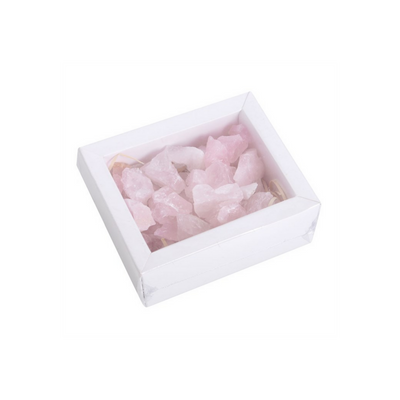 Box Of Rose Quartz Rough Crystal Chips.