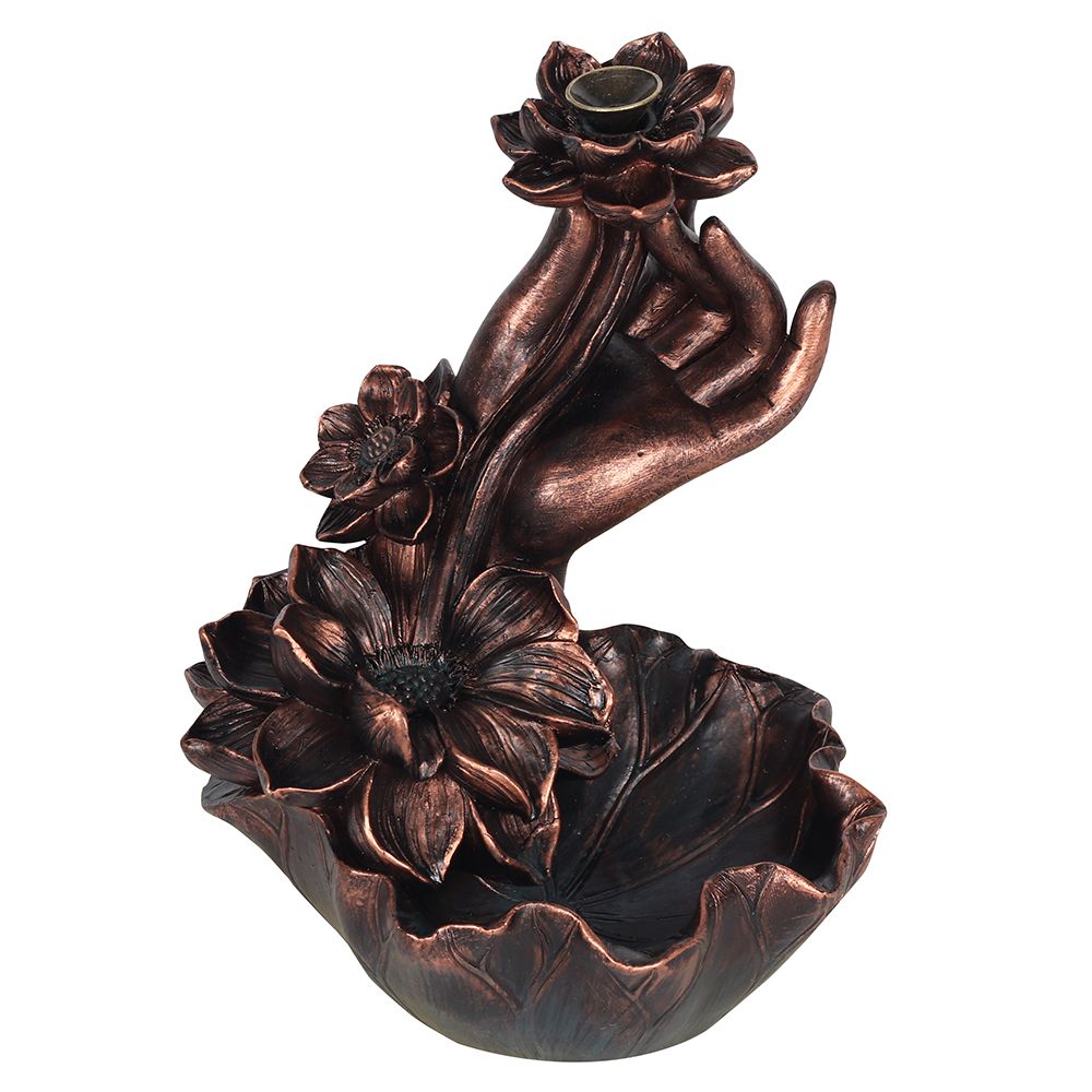 Bronze Effect Hand Flower Backflow Incense Burner