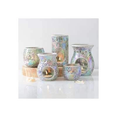 Pillar Light Blue Iridescent Crackle Oil Burner