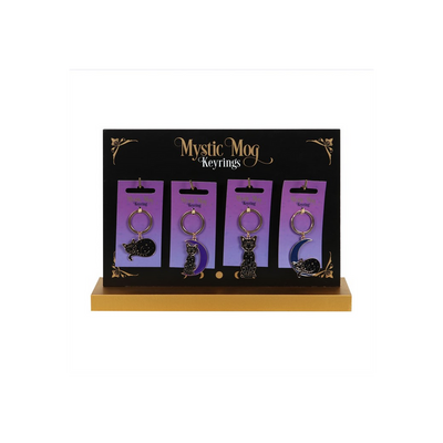 Set Of 24 Mystic Mog Cat Keyrings on Display