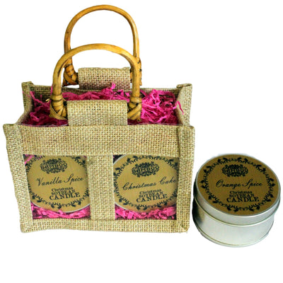 Natural Jute Double Candle Gift Bag With Clear Window And Handle.